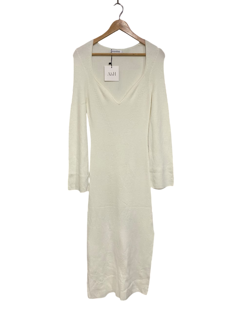 ATMOS & HERE |S| BUST 14| A64| WHITE SWEETHEART-NECK LONG-SLEEVE TECHNICAL UTILITY MIDI DRESS