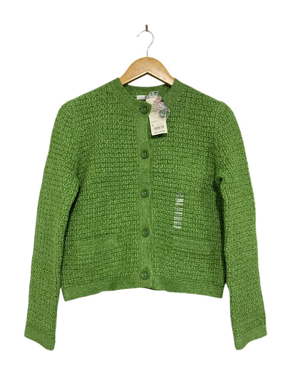 UNIQLO |S| BUST 18| A64| GREEN TEXTURED BUTTON-FRONT TECHNICAL UTILITY CARDIGAN