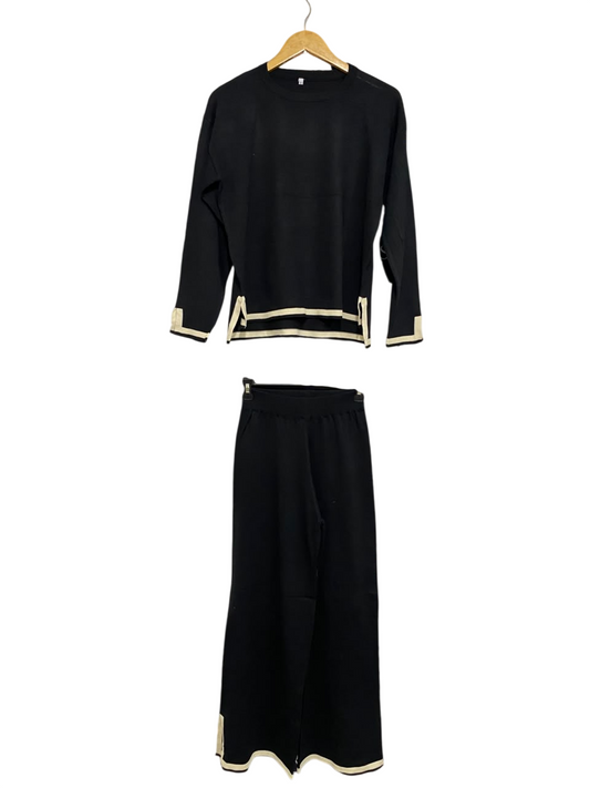 |S| A64| BLACK AND CREAM CONTRAST-TRIM  TWO-PIECE SET