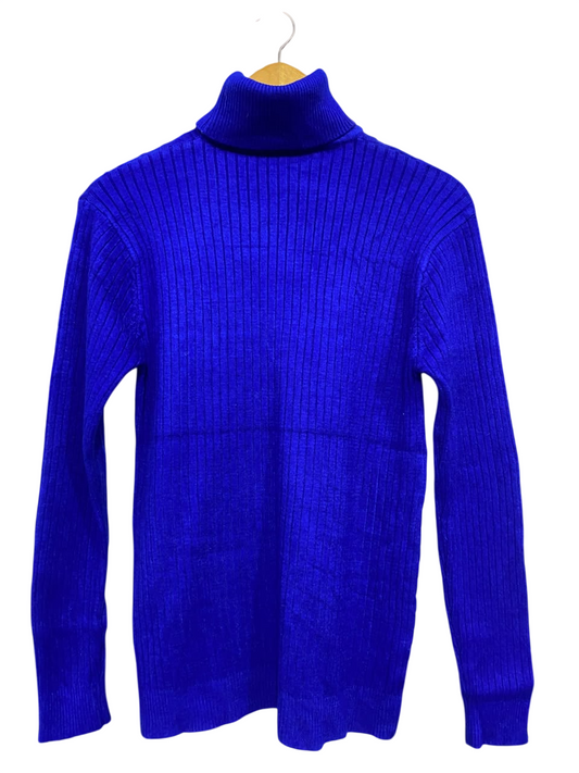 |S| BUST 17| A64| ROYAL BLUE RIBBED TURTLENECK LONG-SLEEVE  SWEATER