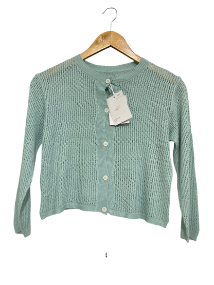 ALLIE |S| BUST 17| A64| SAGE GREEN OPEN-KNIT BUTTON-FRONT TECHNICAL UTILITY CARDIGAN