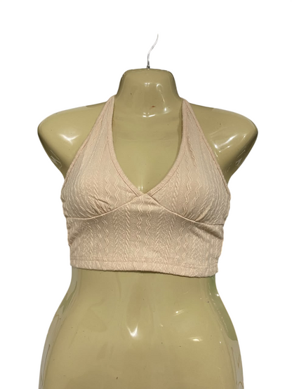 SHEIN |XS| BUST 15| A64| NUDE TEXTURED CABLE-KNIT HALTER-NECK TECHNICAL UTILITY CROP TOP