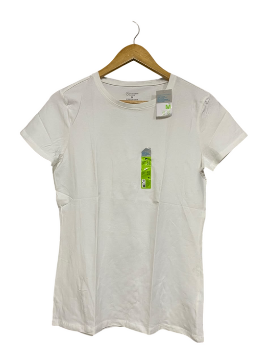PRIMARK CARES |M| BUST 18| A64| WHITE STRETCH CREWNECK  T-SHIRT