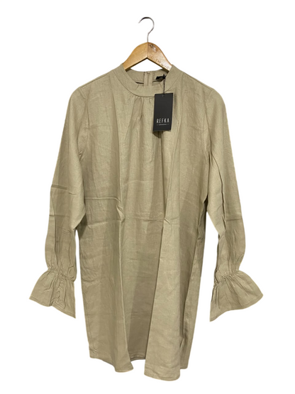 REFKA |M| BUST 22| A65| CASUAL SAGE GREEN MOCK-NECK RUFFLE-CUFF TECHNICAL UTILITY TUNIC/SHIRT