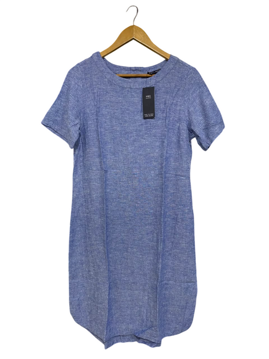 M&S |M| BUST 18| A65| BLUE CREWNECK SHORT-SLEEVE  DRESS