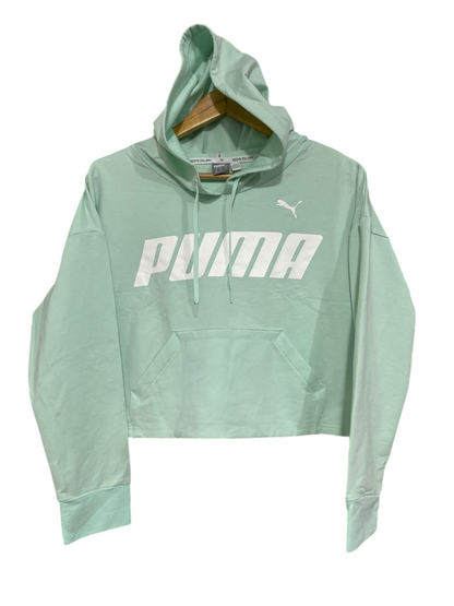 PUMA |M| BUST 23| A65| MINT GREEN LOGO-BRANDED CROPPED TECHNICAL UTILITY HOODIE