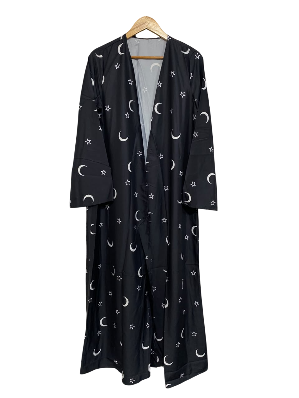 SHEIN |M| BUST 20| A65| BLACK AND WHITE CELESTIAL-PRINT OPEN-FRONT TECHNICAL UTILITY MAXI KIMONO/ROBE
