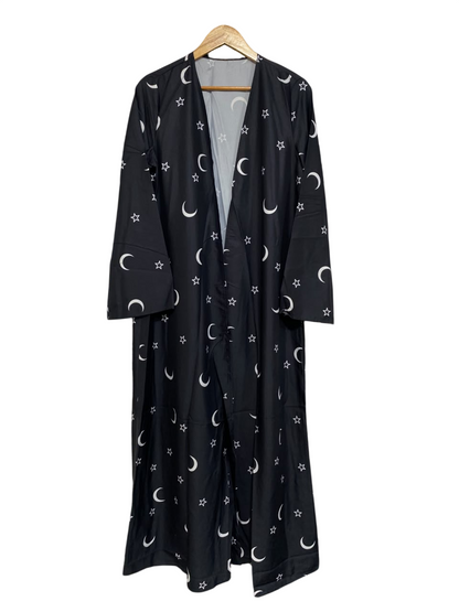 SHEIN |M| BUST 20| A65| BLACK AND WHITE CELESTIAL-PRINT OPEN-FRONT TECHNICAL UTILITY MAXI KIMONO/ROBE