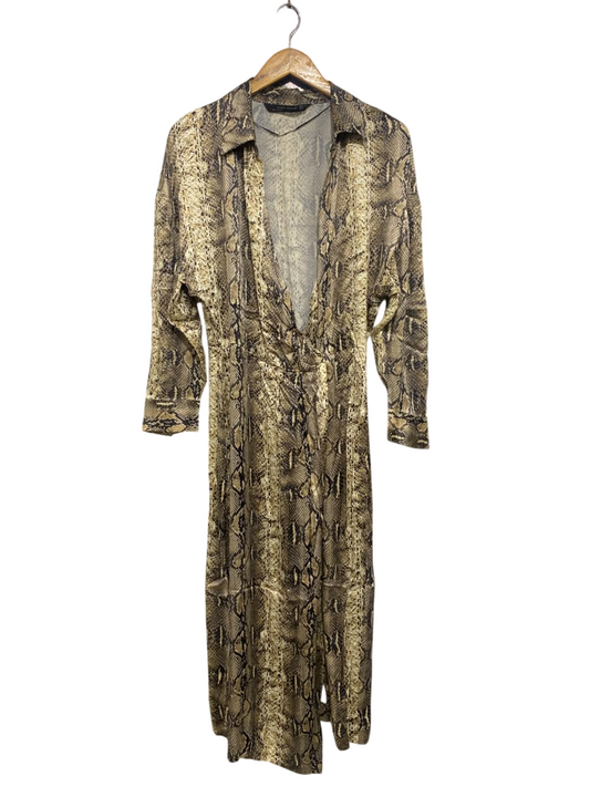 ZARA WOMAN |M| BUST 20| A65| BASIC SNAKESKIN-PRINT WRAP-FRONT MIDI DRESS