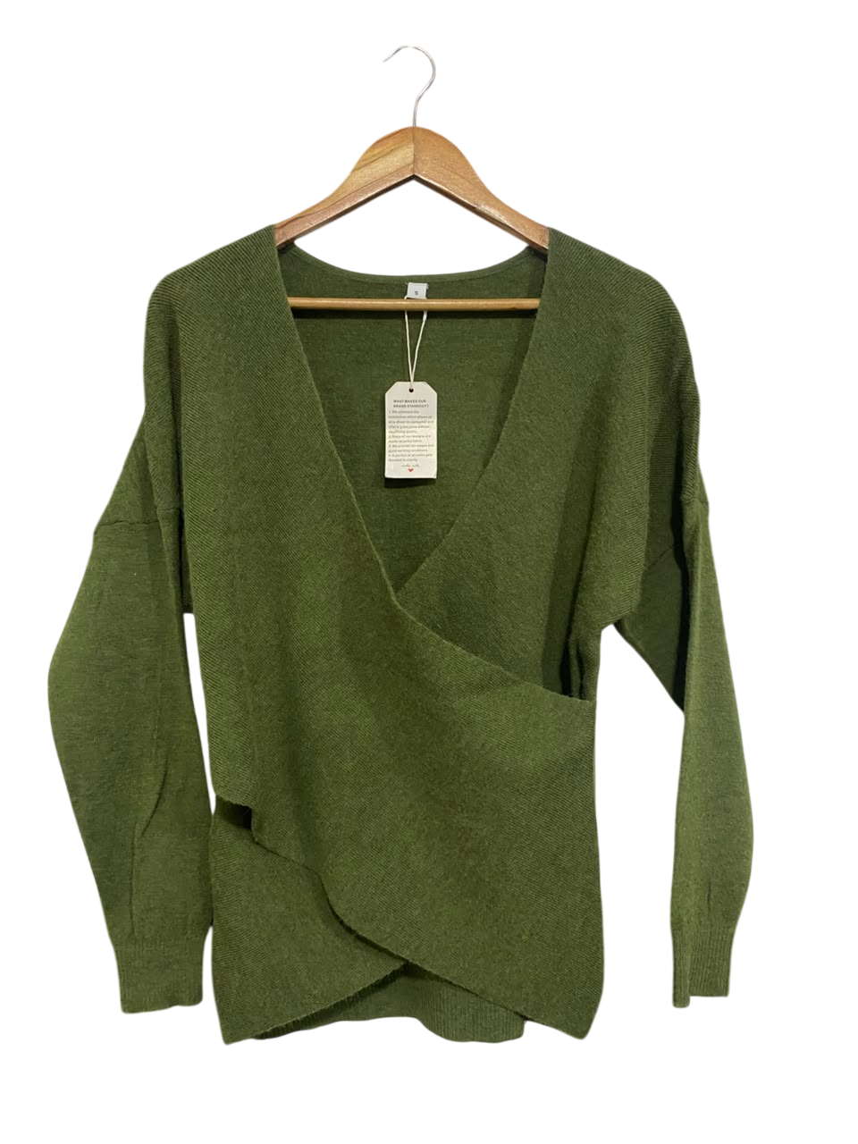 MODE WITH |S| BUST 18| A65| OLIVE CROSSOVER WRAP-FRONT RIBBED TECHNICAL UTILITY SWEATER