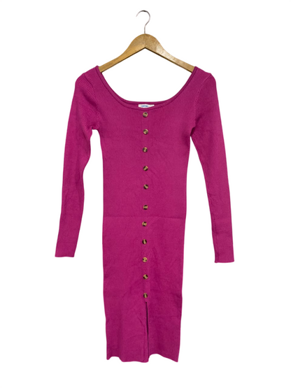 VALLEY GIRL |S| BUST 13| A65| PINK SCOOP-NECK BUTTON-FRONT RIBBED TECHNICAL UTILITY DRESS
