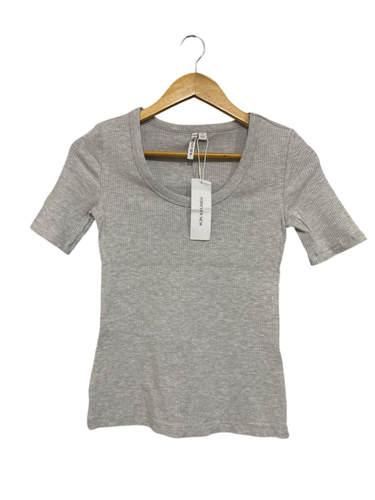FOREVER NEW |XS| BUST 13| A65| GREY SCOOP-NECK RIBBED  SHORT-SLEEVE TOP