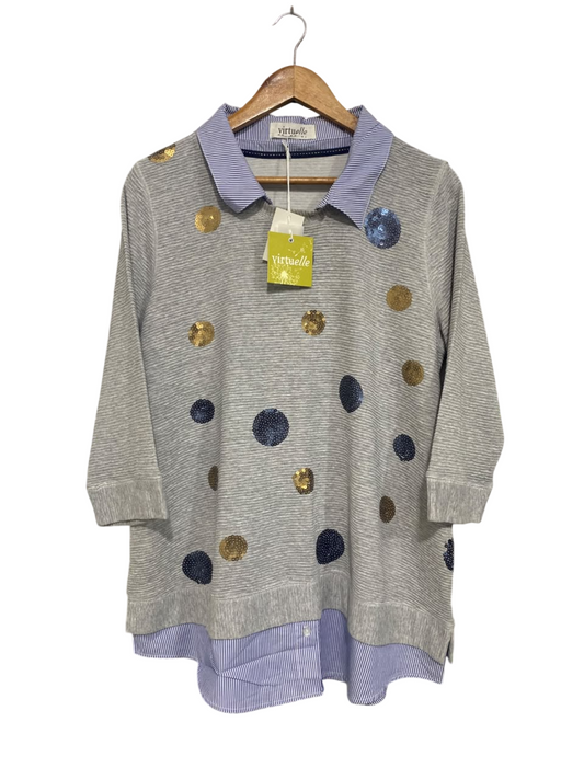 VIRTUELLE |S| BUST 21| A65| GREY SEQUIN-POLKA-DOT LAYERED  TOP