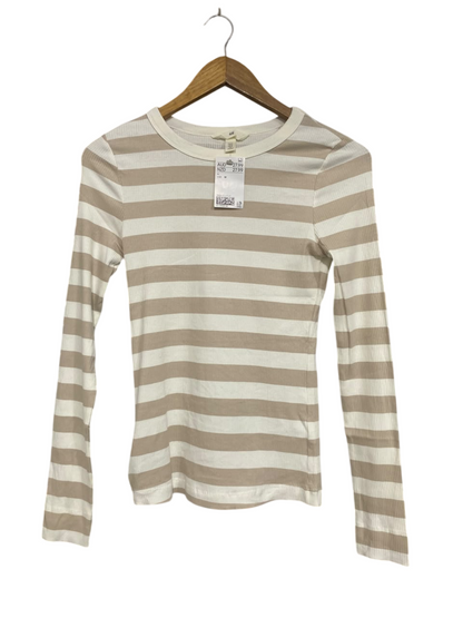 H&M |M| BUST 15| A65| BEIGE AND WHITE STRIPED RIBBED TECHNICAL UTILITY LONG-SLEEVE TOP