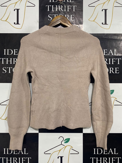 PORTMANS |S| BUST 15| A65| BEIGE MOCK-NECK RIBBED TECHNICAL UTILITY SWEATER