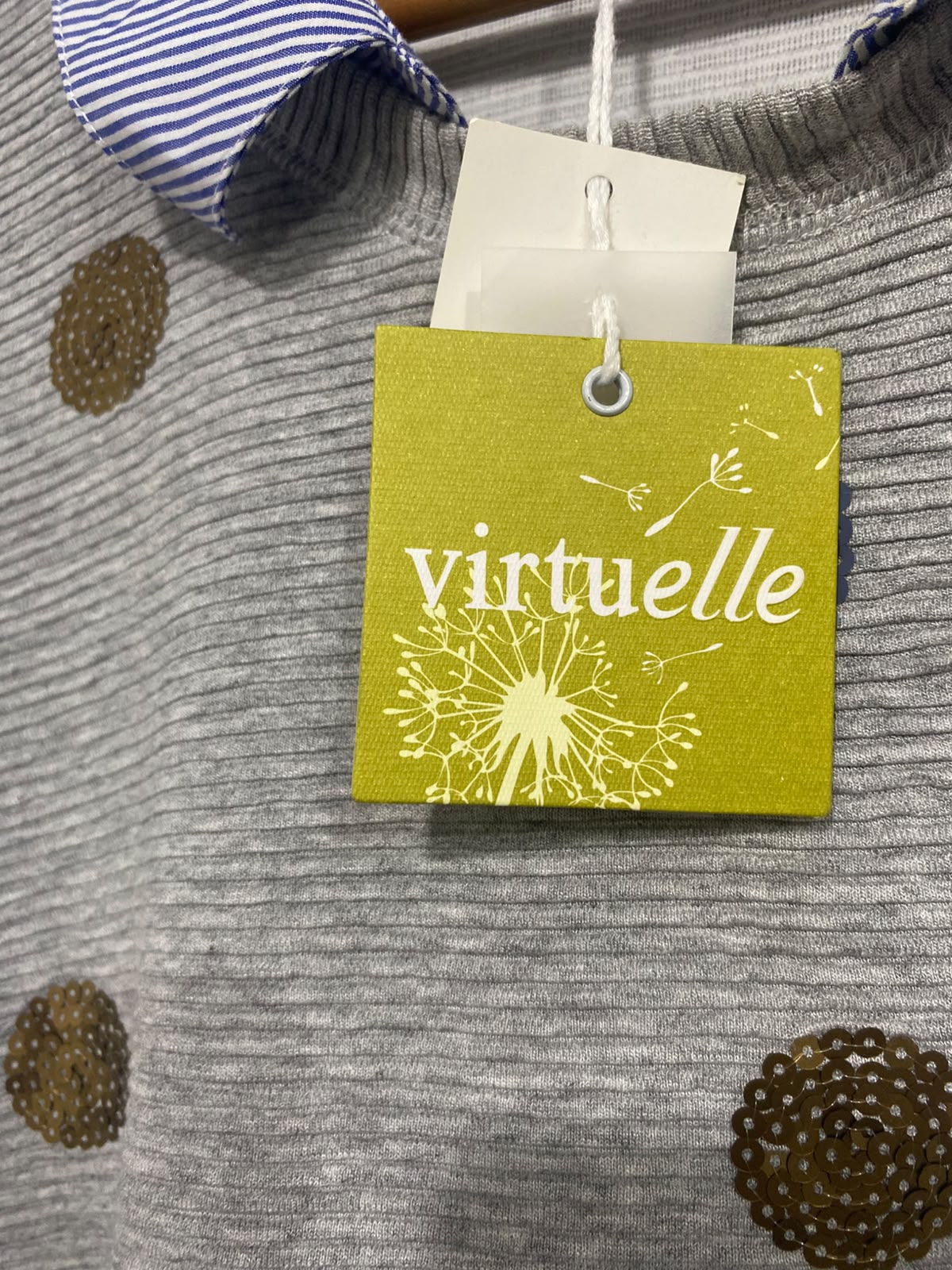 VIRTUELLE |S| BUST 21| A65| GREY SEQUIN-POLKA-DOT LAYERED TECHNICAL UTILITY TOP