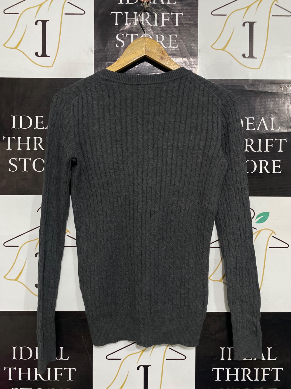 TOMMY HILFIGER |XS| BUST 17| A65| DARK GREY CABLE-KNIT V-NECK TECHNICAL UTILITY SWEATER