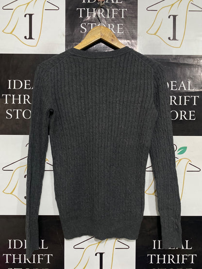 TOMMY HILFIGER |XS| BUST 17| A65| DARK GREY CABLE-KNIT V-NECK TECHNICAL UTILITY SWEATER