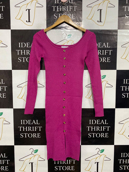 VALLEY GIRL |S| BUST 13| A65| PINK SCOOP-NECK BUTTON-FRONT RIBBED TECHNICAL UTILITY DRESS