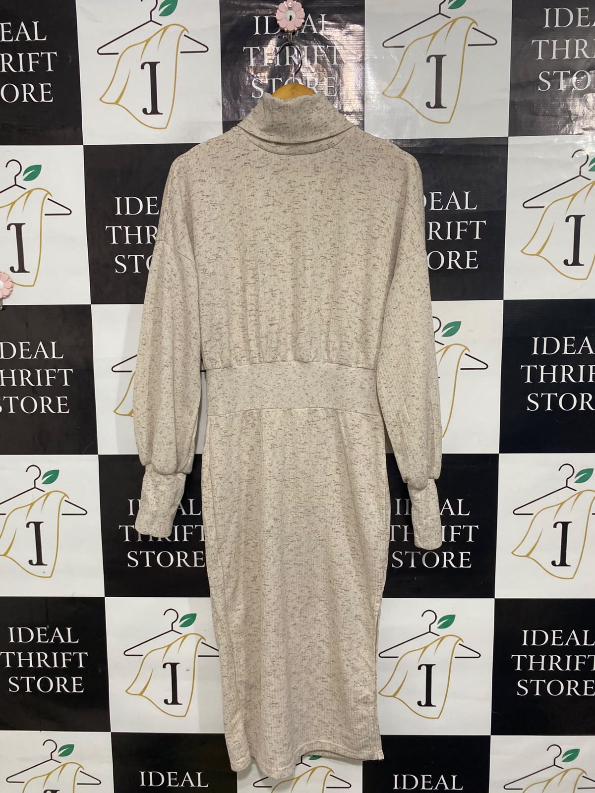 SHEIN |M| BUST 20| A65| HEATHER BEIGE TURTLENECK LONG-SLEEVE TECHNICAL UTILITY MIDI DRESS