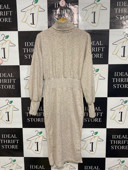 SHEIN |M| BUST 20| A65| HEATHER BEIGE TURTLENECK LONG-SLEEVE TECHNICAL UTILITY MIDI DRESS