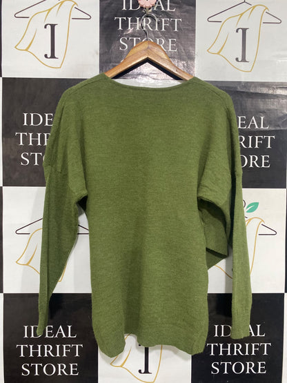 MODE WITH |S| BUST 18| A65| OLIVE CROSSOVER WRAP-FRONT RIBBED TECHNICAL UTILITY SWEATER