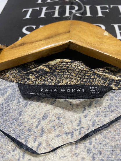 ZARA WOMAN |M| BUST 20| A65| BASIC SNAKESKIN-PRINT WRAP-FRONT TECHNICAL UTILITY MIDI DRESS
