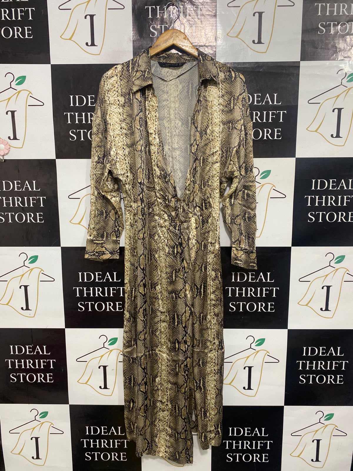 ZARA WOMAN |M| BUST 20| A65| BASIC SNAKESKIN-PRINT WRAP-FRONT TECHNICAL UTILITY MIDI DRESS