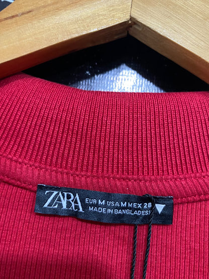 ZARA |M| BUST 15| A65| RED POLO-COLLAR RIBBED TECHNICAL UTILITY DRESS