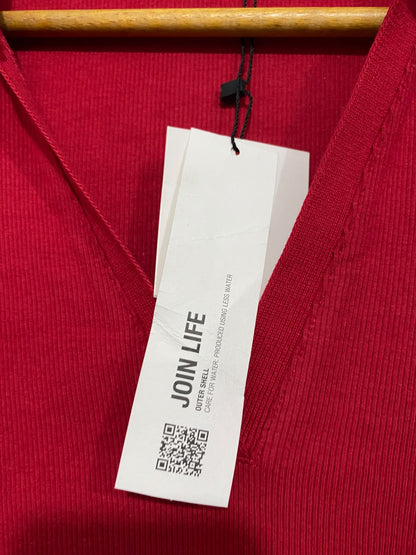 ZARA |M| BUST 15| A65| RED POLO-COLLAR RIBBED TECHNICAL UTILITY DRESS