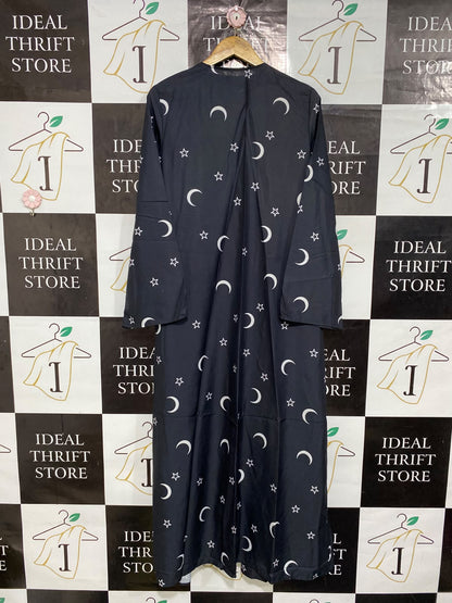 SHEIN |M| BUST 20| A65| BLACK AND WHITE CELESTIAL-PRINT OPEN-FRONT TECHNICAL UTILITY MAXI KIMONO/ROBE