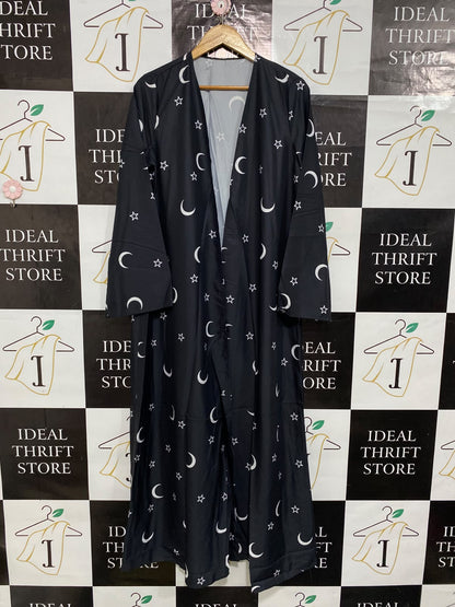 SHEIN |M| BUST 20| A65| BLACK AND WHITE CELESTIAL-PRINT OPEN-FRONT TECHNICAL UTILITY MAXI KIMONO/ROBE