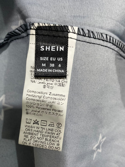 SHEIN |M| BUST 20| A65| BLACK AND WHITE CELESTIAL-PRINT OPEN-FRONT TECHNICAL UTILITY MAXI KIMONO/ROBE
