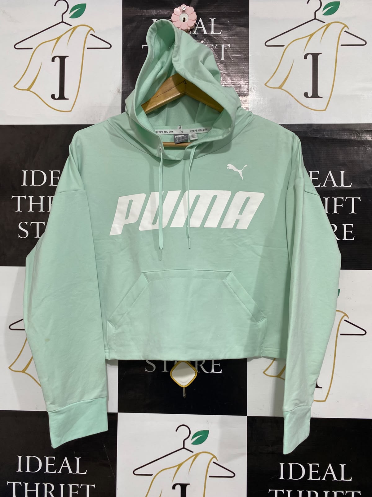PUMA |M| BUST 23| A65| MINT GREEN LOGO-BRANDED CROPPED TECHNICAL UTILITY HOODIE