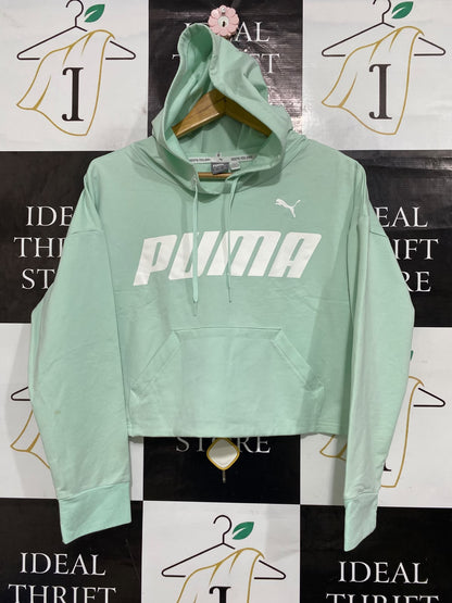 PUMA |M| BUST 23| A65| MINT GREEN LOGO-BRANDED CROPPED TECHNICAL UTILITY HOODIE