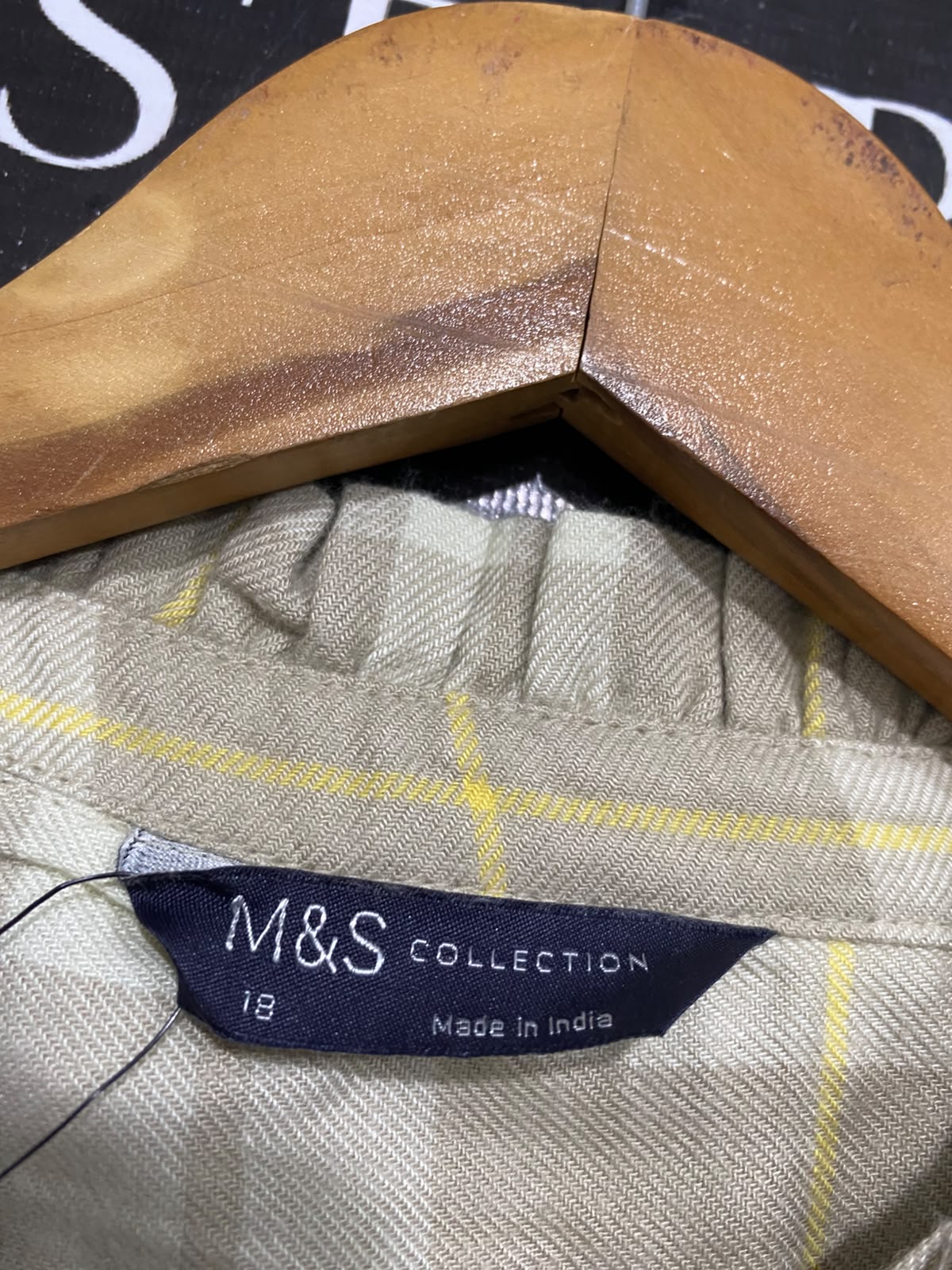 M&S |XL| BUST 23| A65| NEUTRAL PLAID RUFFLE-COLLAR TECHNICAL UTILITY SHIRT