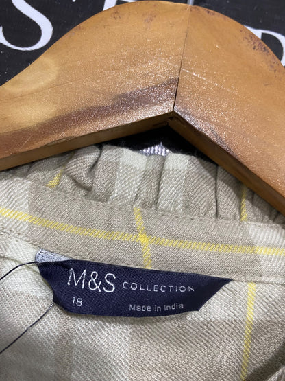 M&S |XL| BUST 23| A65| NEUTRAL PLAID RUFFLE-COLLAR TECHNICAL UTILITY SHIRT