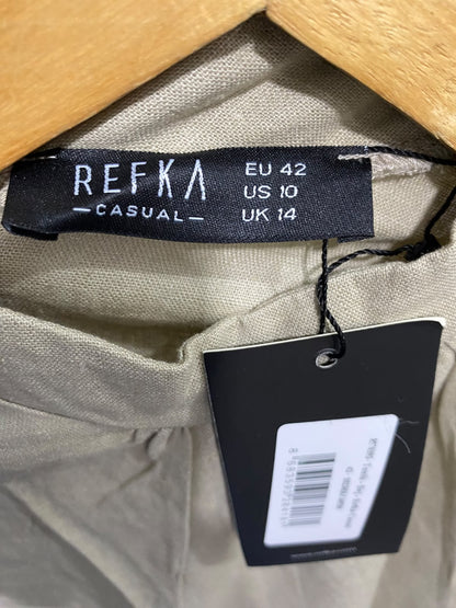 REFKA |M| BUST 22| A65| CASUAL SAGE GREEN MOCK-NECK RUFFLE-CUFF TECHNICAL UTILITY TUNIC/SHIRT