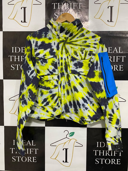 NIKE |M| BUST 20| A65| OFF-WHITE X NIKE YELLOW AND BLACK TIE-DYE MULTI-POCKET TECHNICAL UTILITY JACKET