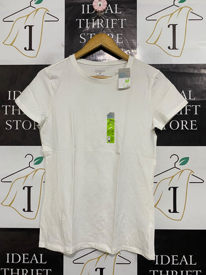 PRIMARK CARES |M| BUST 18| A64| WHITE STRETCH CREWNECK TECHNICAL UTILITY T-SHIRT