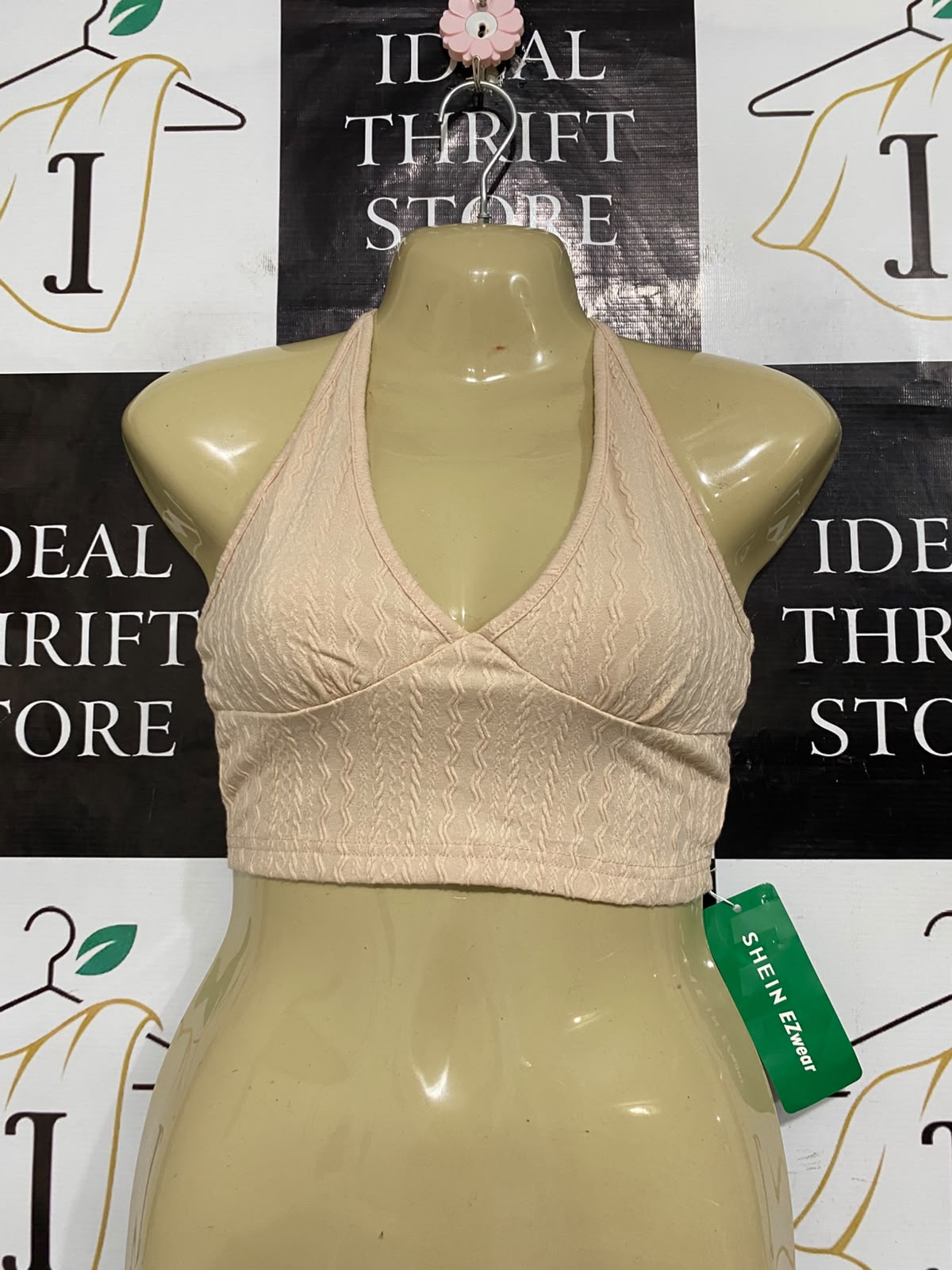 SHEIN |XS| BUST 15| A64| NUDE TEXTURED CABLE-KNIT HALTER-NECK TECHNICAL UTILITY CROP TOP