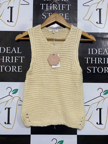 TEE TREE |XS| BUST 13|A64| CREAM CHUNKY KNIT SLEEVELESS TECHNICAL UTILITY TANK TOP