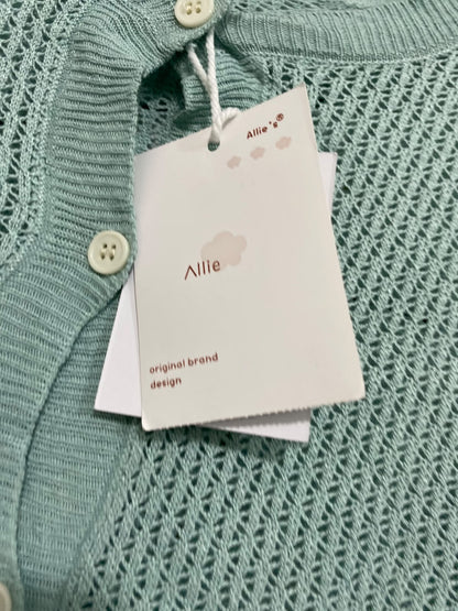 ALLIE |S| BUST 17| A64| SAGE GREEN OPEN-KNIT BUTTON-FRONT TECHNICAL UTILITY CARDIGAN