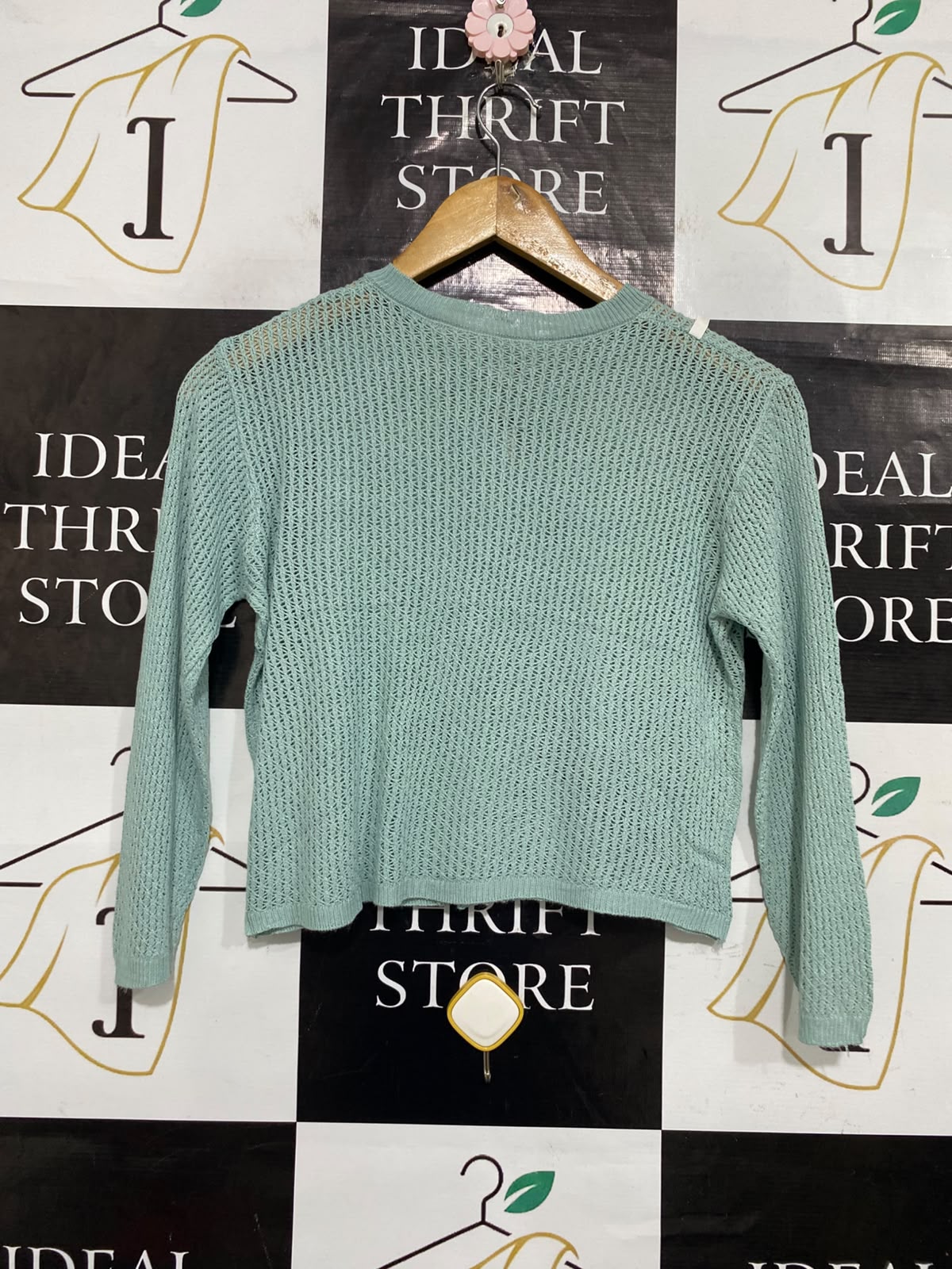 ALLIE |S| BUST 17| A64| SAGE GREEN OPEN-KNIT BUTTON-FRONT TECHNICAL UTILITY CARDIGAN