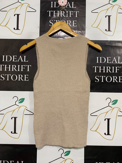 ANKO |XS| BUST 13| A64| BEIGE V-NECK TEXTURED TECHNICAL UTILITY TANK TOP