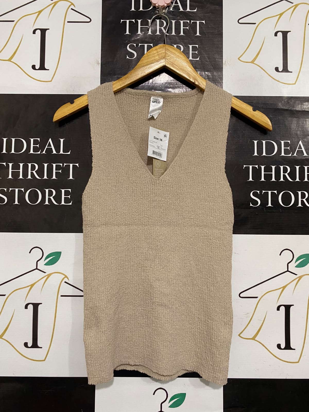 ANKO |XS| BUST 13| A64| BEIGE V-NECK TEXTURED TECHNICAL UTILITY TANK TOP