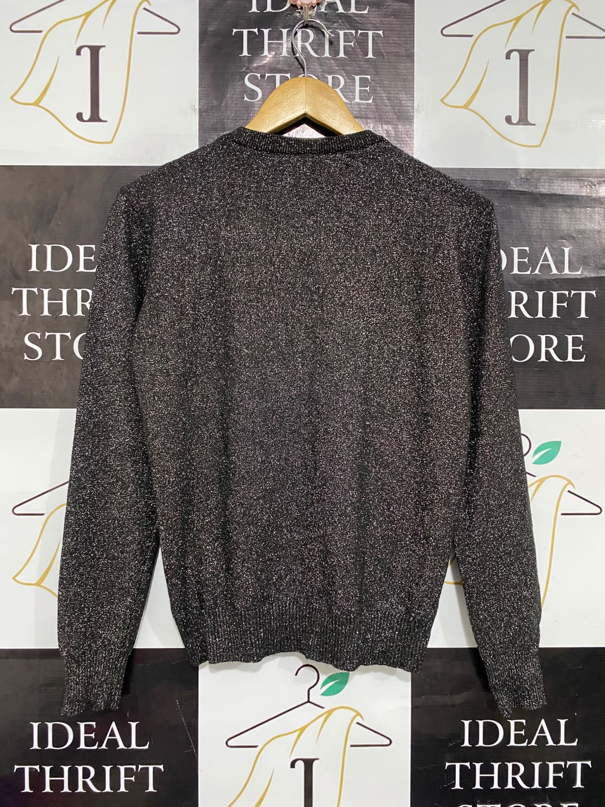 |M| BUST 18| A64| METALLIC CHARCOAL BLACK CREWNECK LONG-SLEEVE TECHNICAL UTILITY SWEATER
