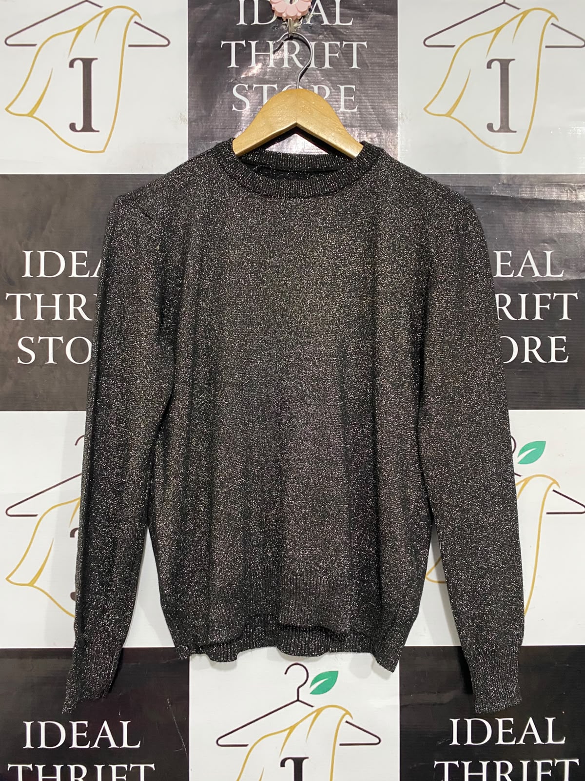 |M| BUST 18| A64| METALLIC CHARCOAL BLACK CREWNECK LONG-SLEEVE TECHNICAL UTILITY SWEATER