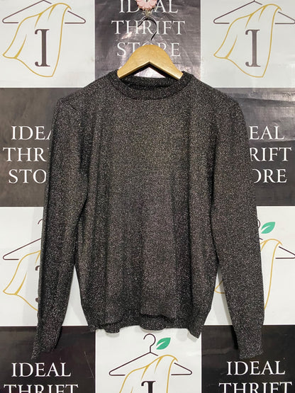 |M| BUST 18| A64| METALLIC CHARCOAL BLACK CREWNECK LONG-SLEEVE TECHNICAL UTILITY SWEATER