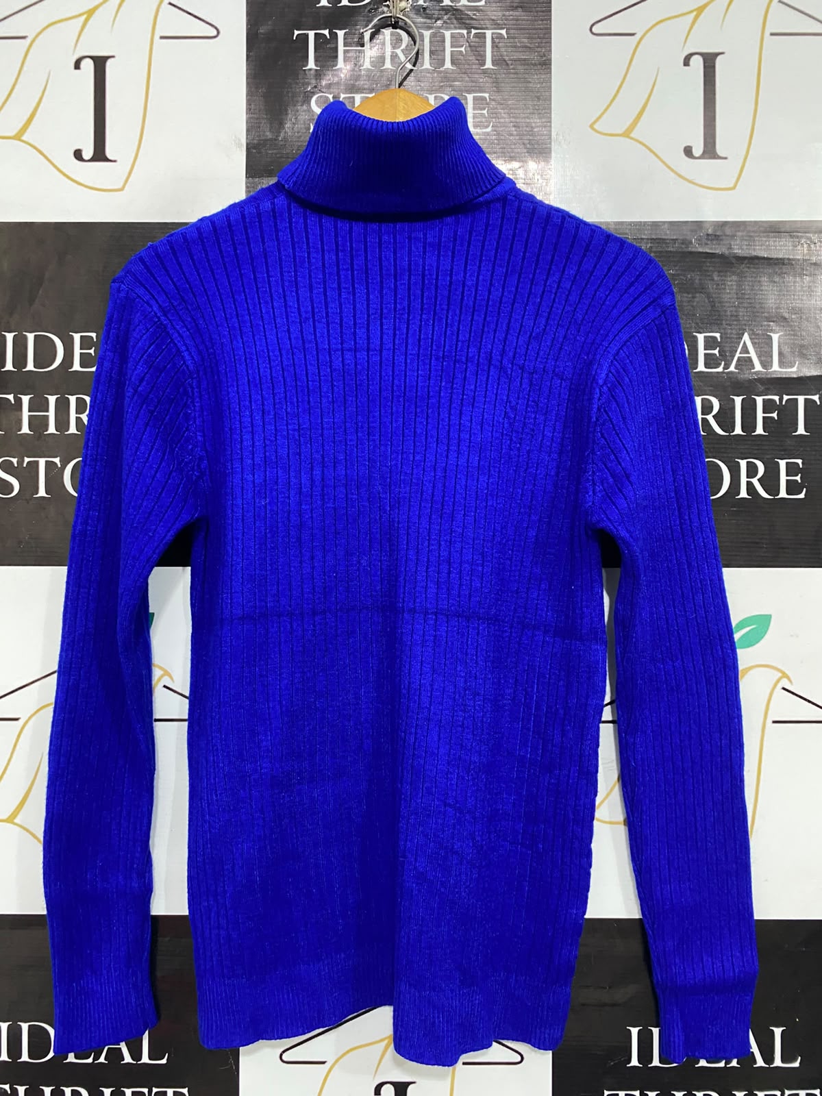 |S| BUST 17| A64| ROYAL BLUE RIBBED TURTLENECK LONG-SLEEVE TECHNICAL UTILITY SWEATER
